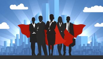 an illustration of business people with superhero capes