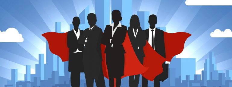 an illustration of business people with superhero capes