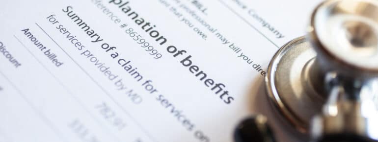 A close up photo of an explanation of benefits document